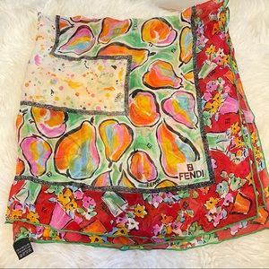 FENDI BUTTERFLIES & PEARS PURE SILK SCARF